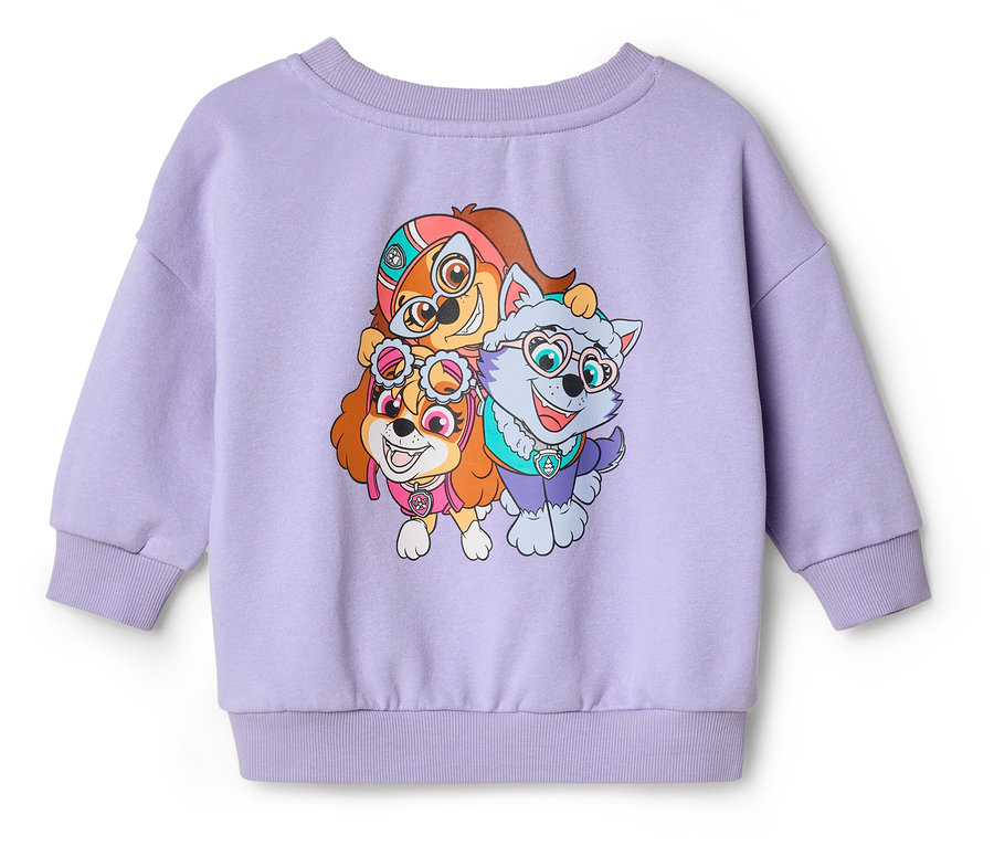 Lila Sweatshirt mit Paw Patrol-Figuren.