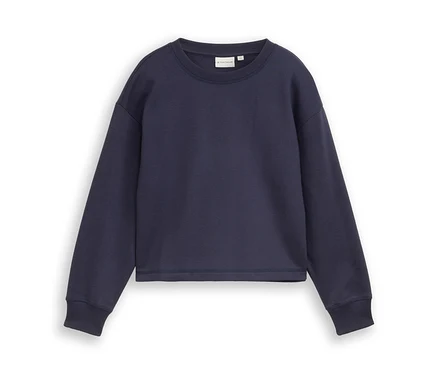 Dunkelblaues Langarm-Sweatshirt mit Rundhalsausschnitt, gerippten Bündchen und Saum.