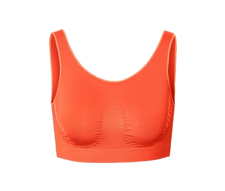 Orangefarbenes Seamless-Bustier auf weißem Hintergrund.