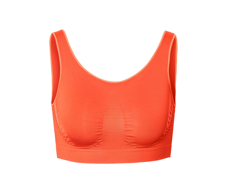 Orangefarbenes Seamless-Bustier auf weißem Hintergrund.