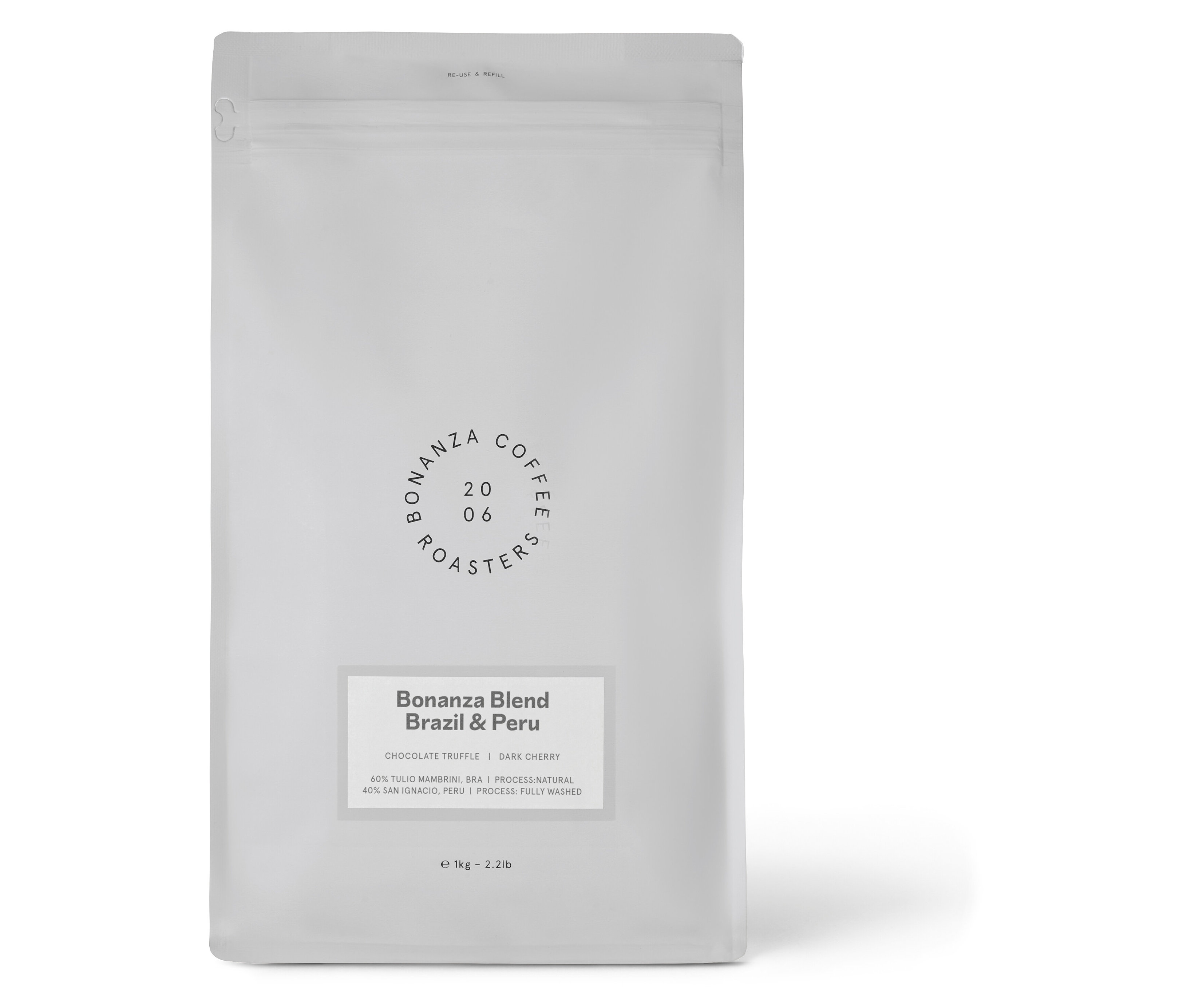 Packung Bonanza Coffee Roasters - Blend Omni-Roast - 1 kg ganze Bohne.