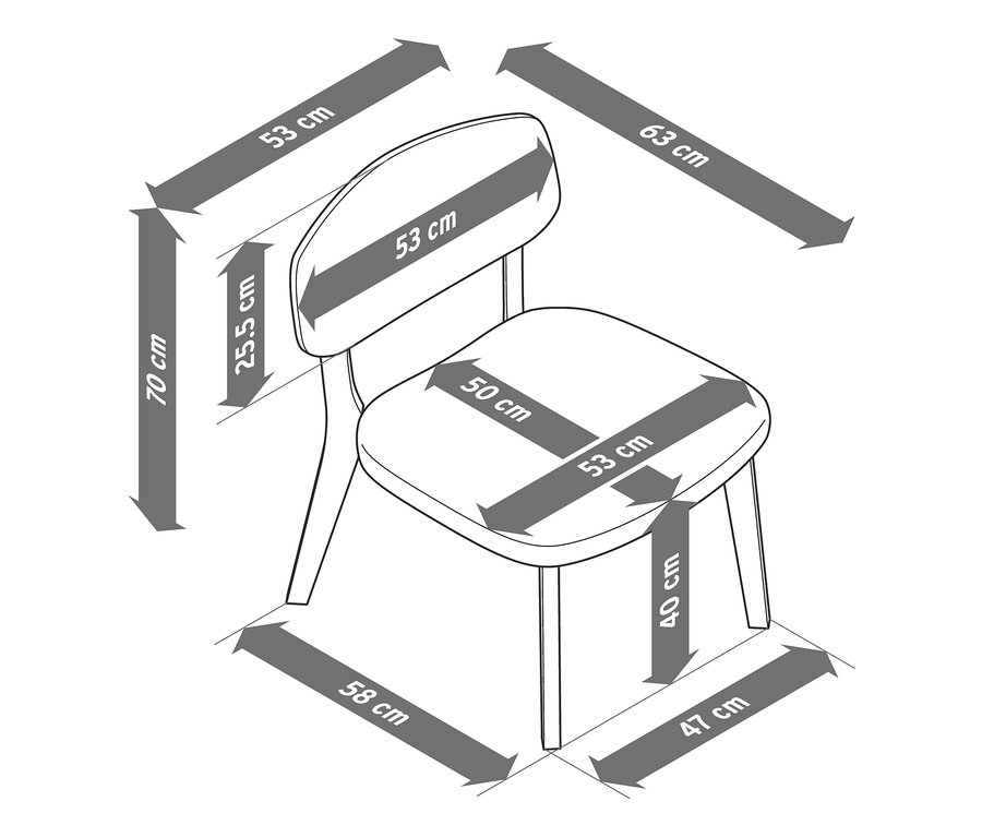 Abmessungsskizze eines Loungechairs.
