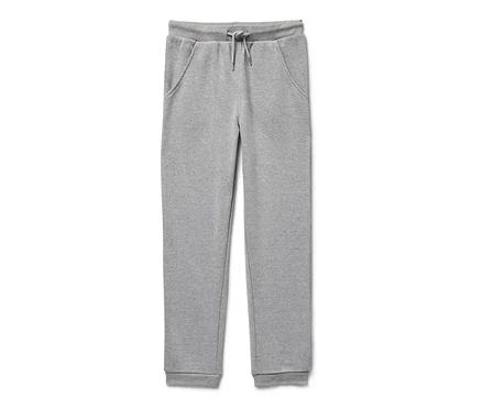 Graue Kinder-Sweathose mit Kordelzug in der Taille.