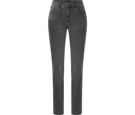 Graue Five-Pocket-Jeans.