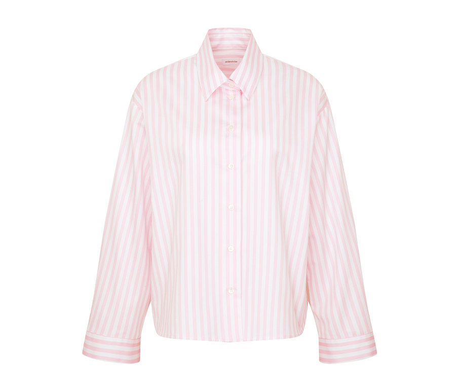 Seidensticker Oversize Hemdbluse in Rosé mit weißen Streifen.