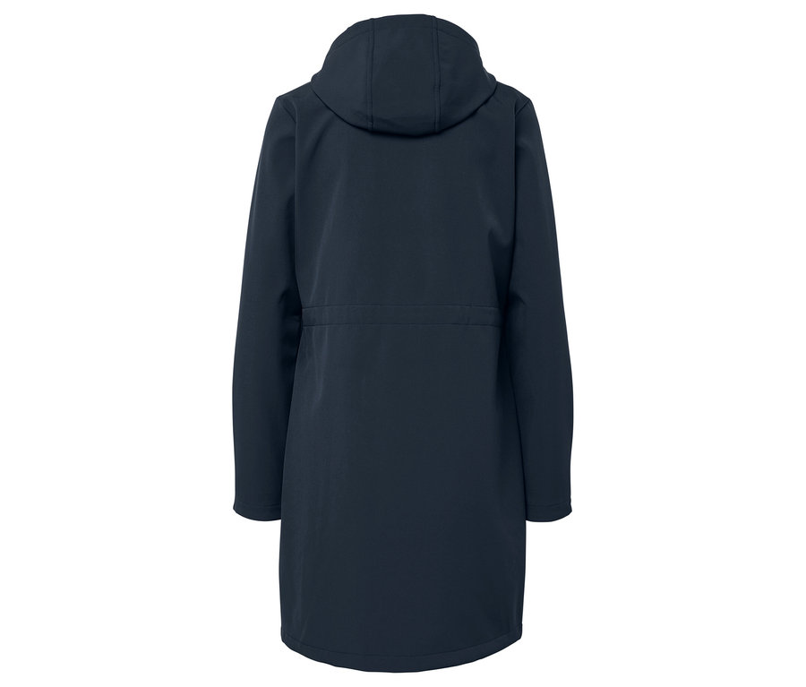 Dunkelblaue Kapuzenjacke, Rückansicht.