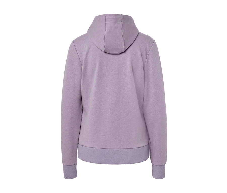 Rückansicht einer lila Sweatjacke.