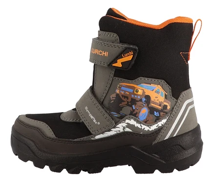 Ein schwarz-grauer LURCHI »Kojo-SYMPATEX« Winterstiefel mit einem Automotiv.