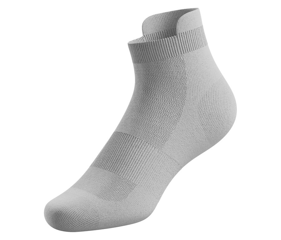 Einzelne graue 2 Paar Sneaker-Sportsocke ist vor einem weißen Hintergrund zu sehen.