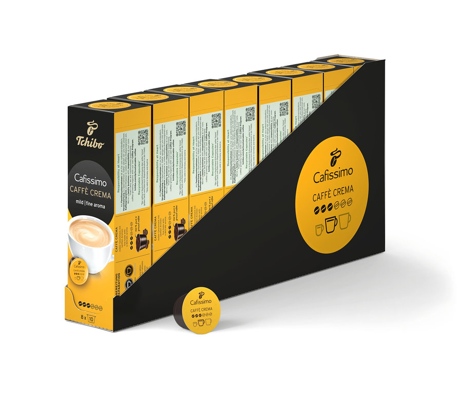 Packung Cafissimo Caffè Crema mild - 80 Kapseln und RA CFM Caffe Crema mild 10 Cup Paket.