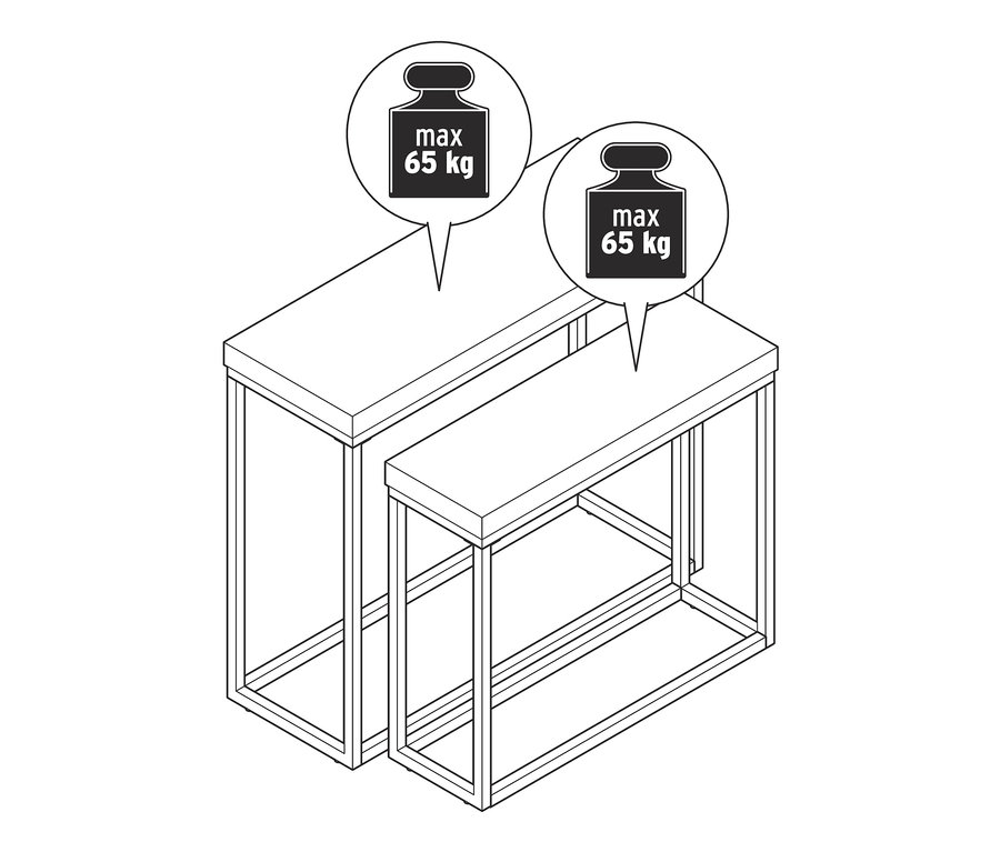 Eine Skizze von zwei Metall-Konsolentischen in Betonoptik.