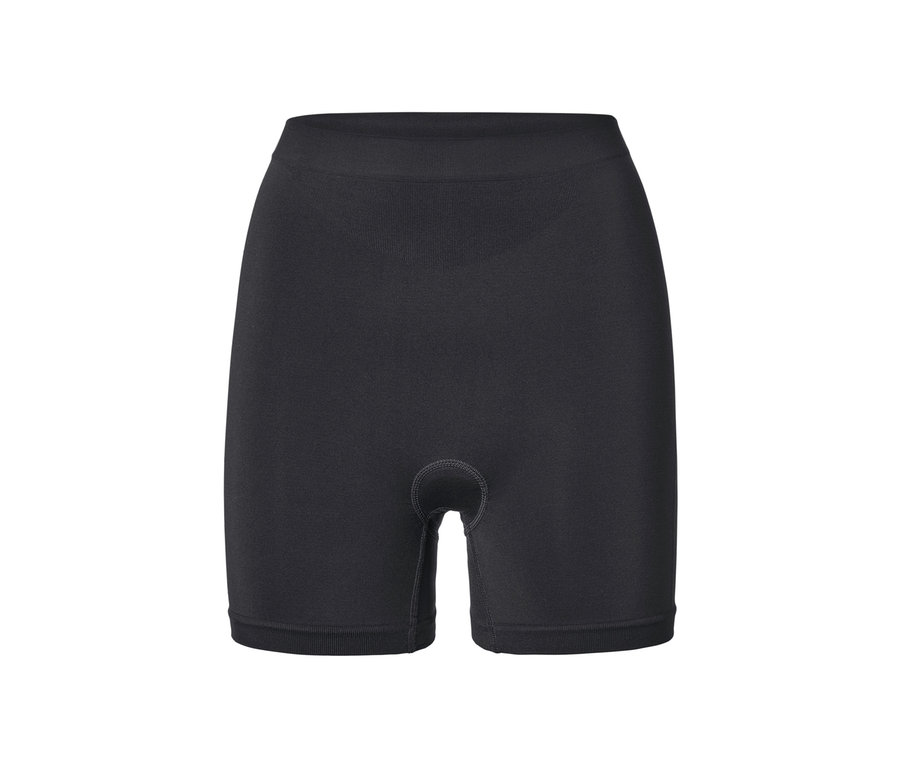 Schwarze Radunterhose auf weißem Hintergrund.