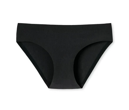 Schwarzer, unsichtbarer SCHIESSER Rio-Slip mit Baumwolle auf weißem Hintergrund.