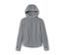 Graue Kinder-Strickfleecejacke mit Kapuze und Reißverschluss.