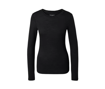 Schwarzes Langarmshirt mit Merinowolle.
