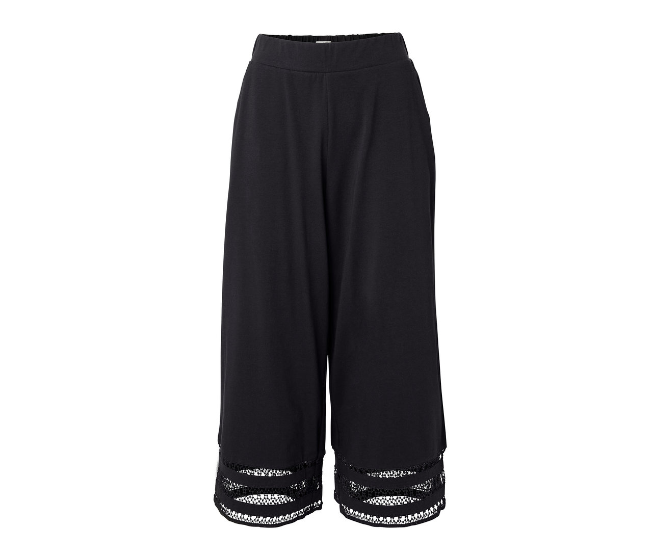 Schwarze Culotte mit Stickerei am Saum.