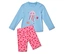 Ein hellblaues langärmliges Oberteil mit einer rosa Qualle und rosafarbenen Leggings mit Schuppenmuster.