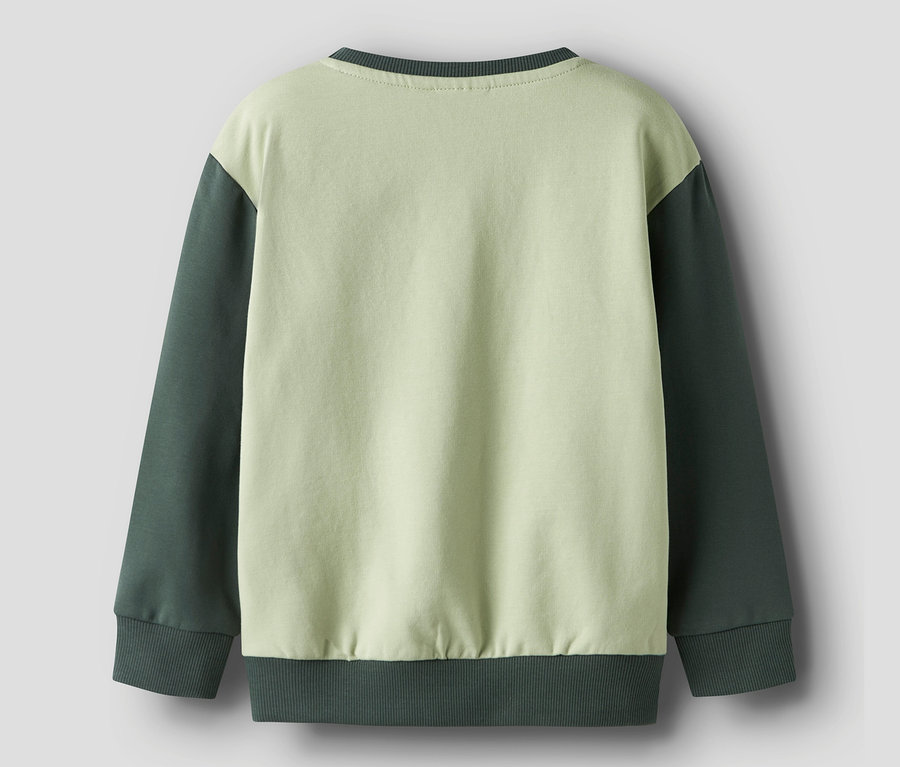 Rückansicht eines NAME IT Sweatshirts im Colorblock-Design.