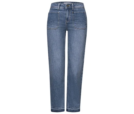 Blaue Street One Jeans »Amalia« mit geradem Bein, aufgesetzten Vordertaschen und umgeschlagenen Säumen.