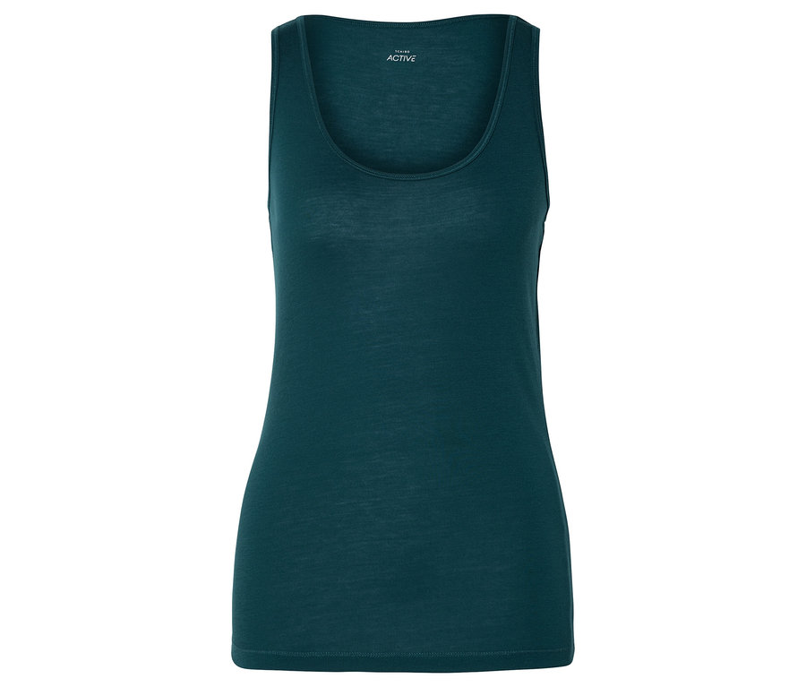 Dunkelgrünes Tanktop auf weißem Hintergrund.