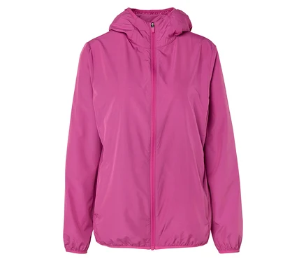Eine pinke Jacke mit Kapuze ist zu sehen.