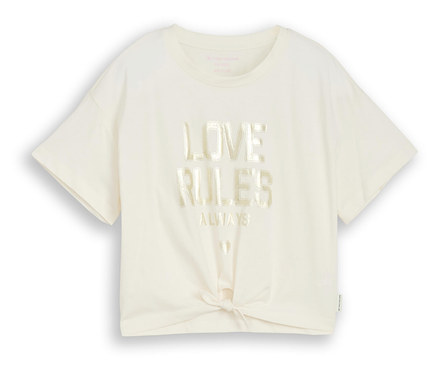 Tom Tailor Kinder-T-Shirt mit Print und Knotendetail, wool white