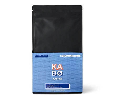 Eine Packung KABO - Schaumkrone Caffè Crema - 1 kg ganze Bohne.