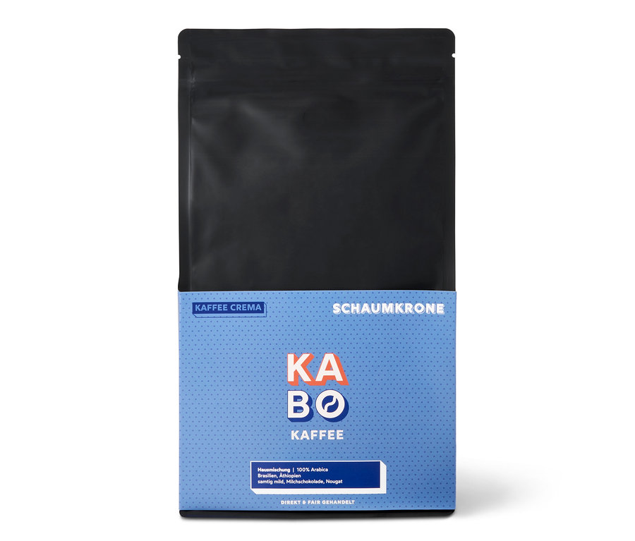 Eine Packung KABO - Schaumkrone Caffè Crema - 1 kg ganze Bohne.