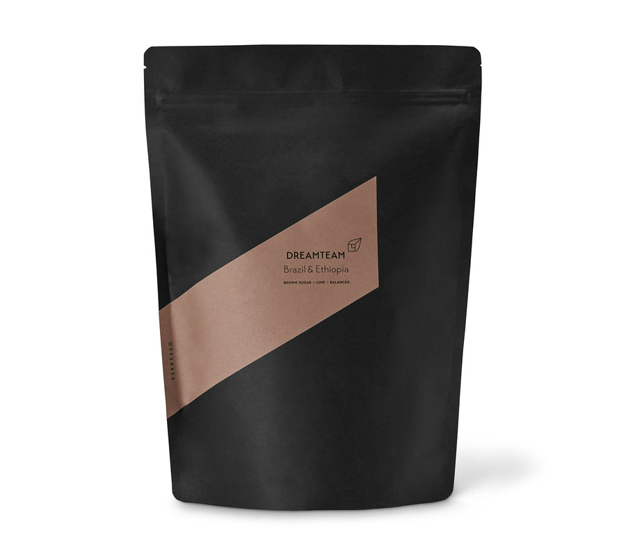 Schwarze Packung Kaffeekirsche - Dreamteam Espresso - 1 kg Ganze Bohne.