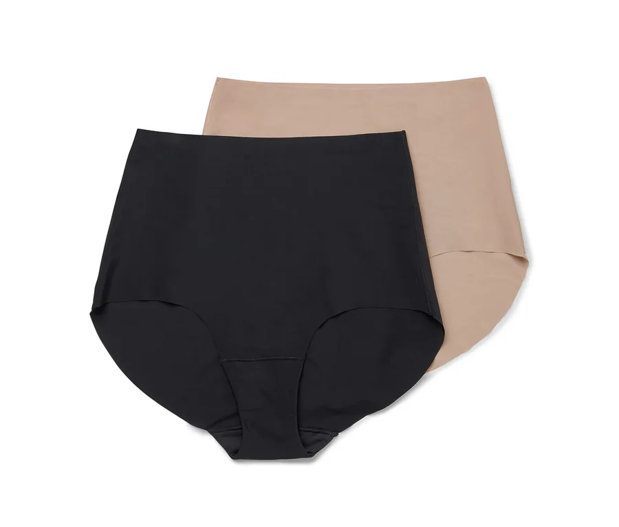 Zwei Highwaist-Magic-Cut-Pantys »light shaping« in Schwarz und Beige liegen übereinander.