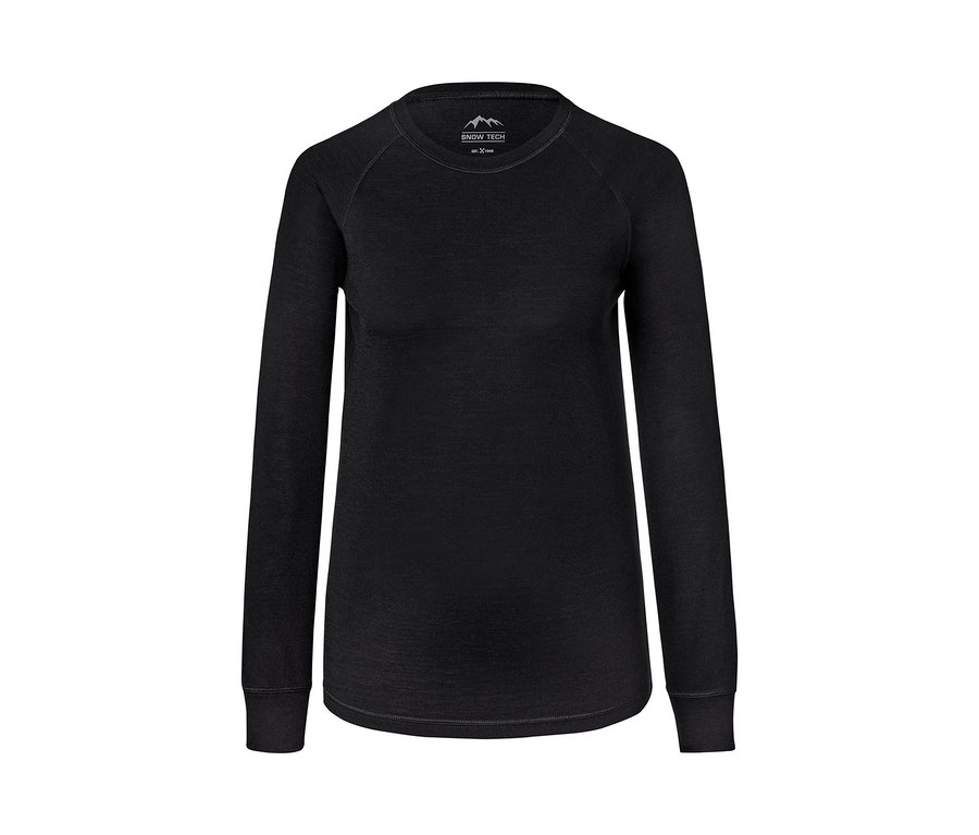 Schwarzes Funktionsshirt mit Merinowolle und langen Ärmeln.