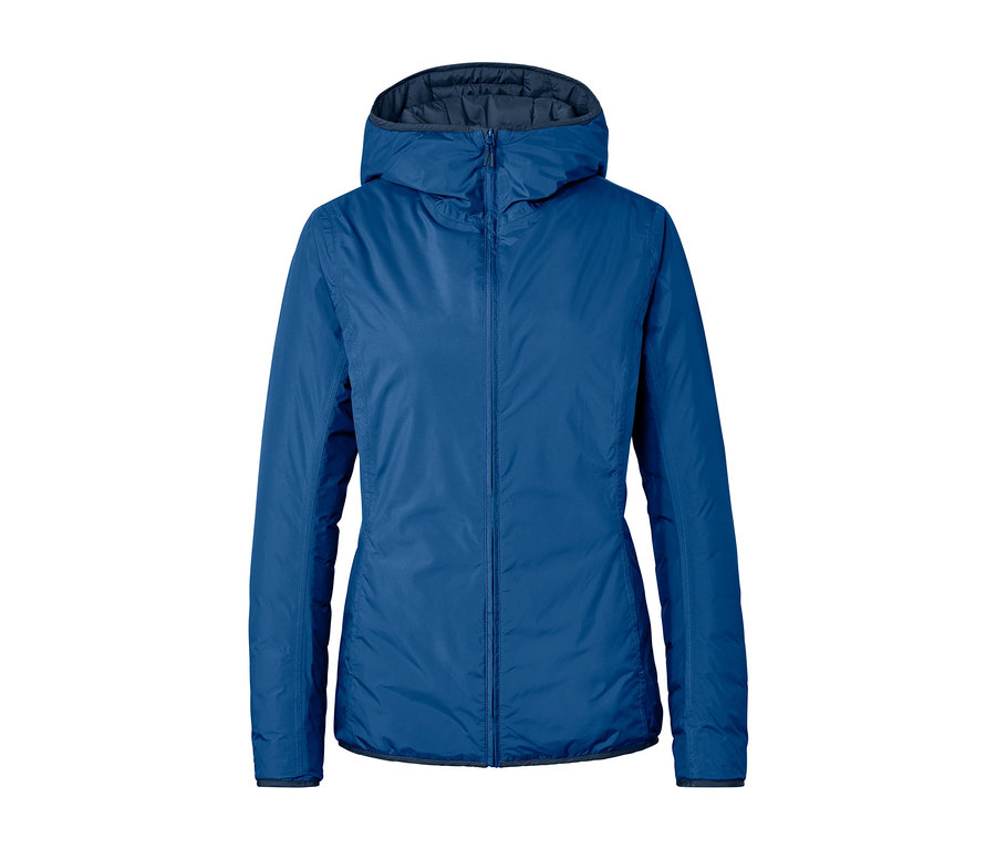 Blaue, wasserdichte Wende-Steppjacke.