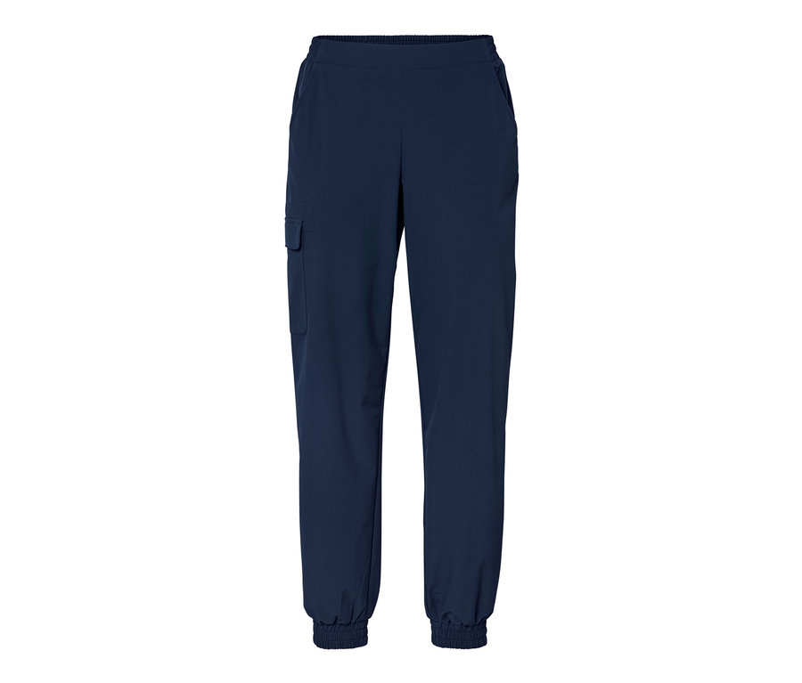 Eine marineblaue Softshell-Joggpants auf weißem Hintergrund.