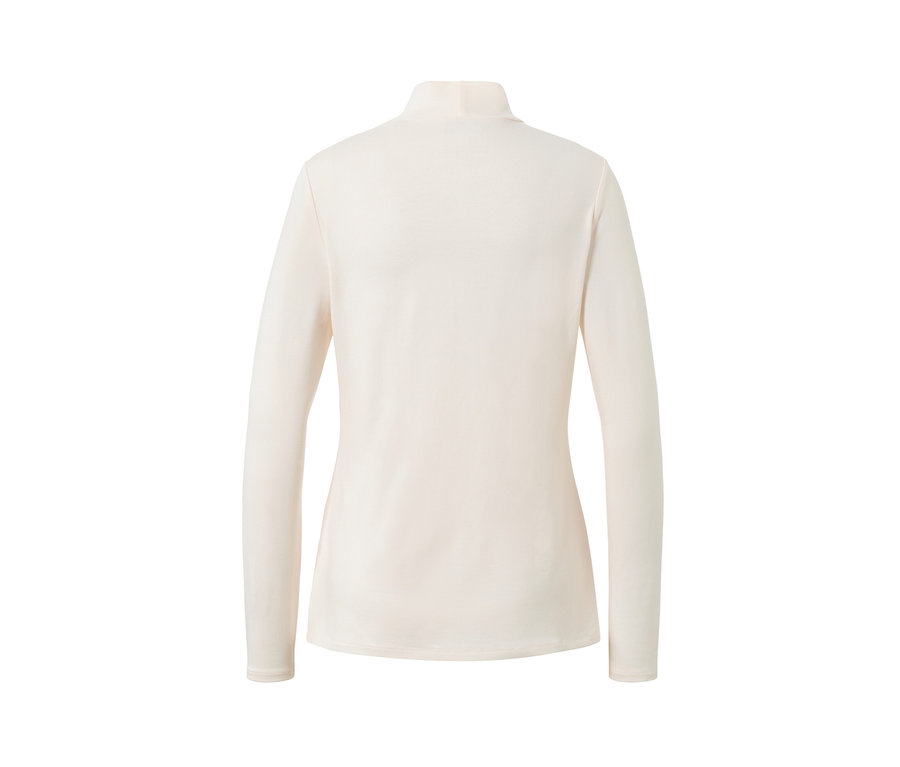 Cremefarbenes Blusenshirt mit Stehkragen von hinten.
