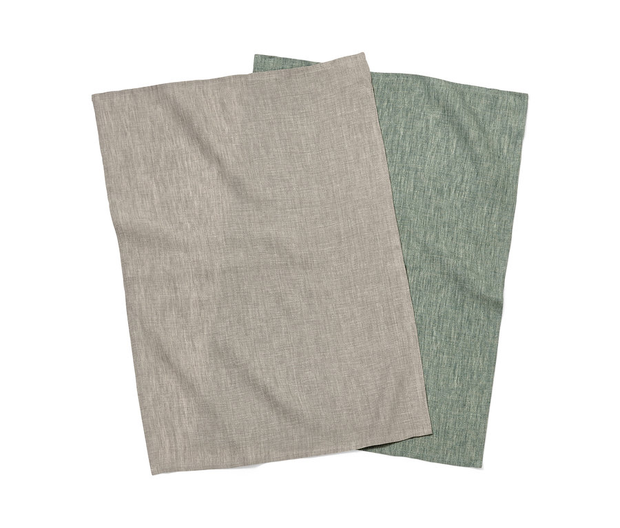 Zwei Leinen-Geschirrtücher liegen übereinander.