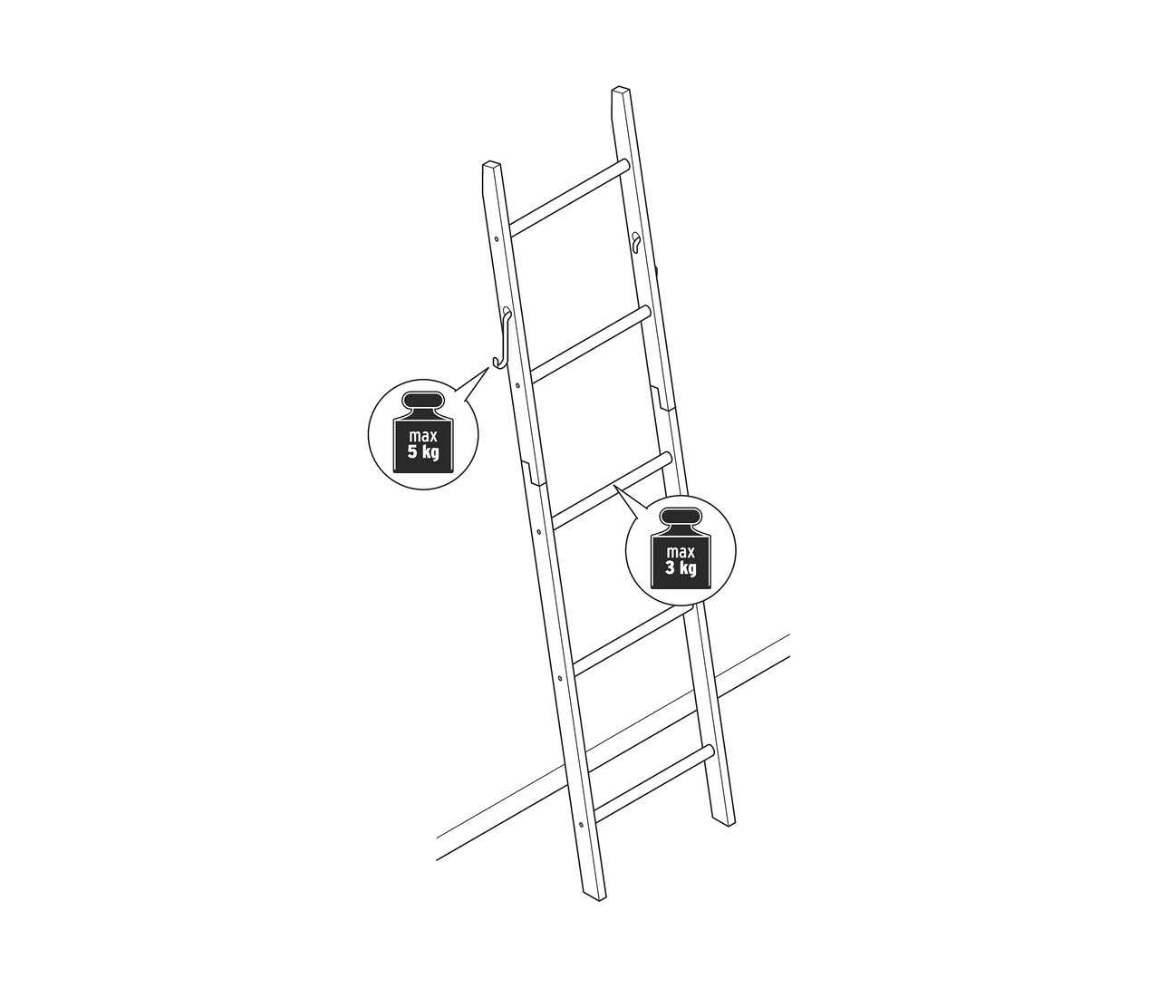 Illustration einer Kleiderleiter aus Eiche.