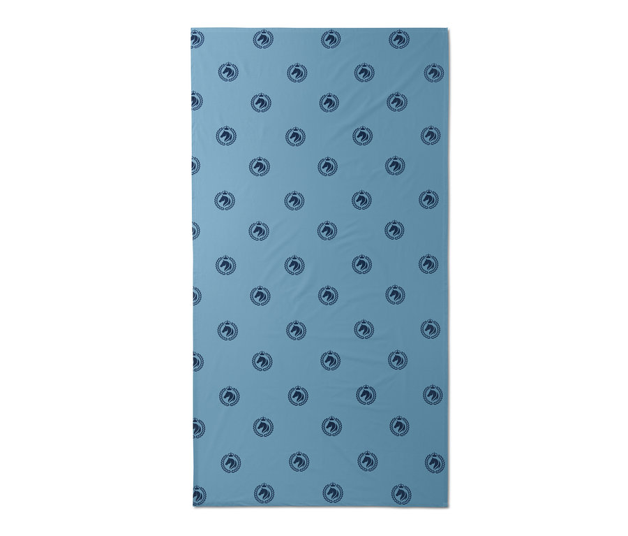 Blauer Multifunktion-Überwurf mit Pferde-Motiv im Kreis, ca. 120 x 230 cm.