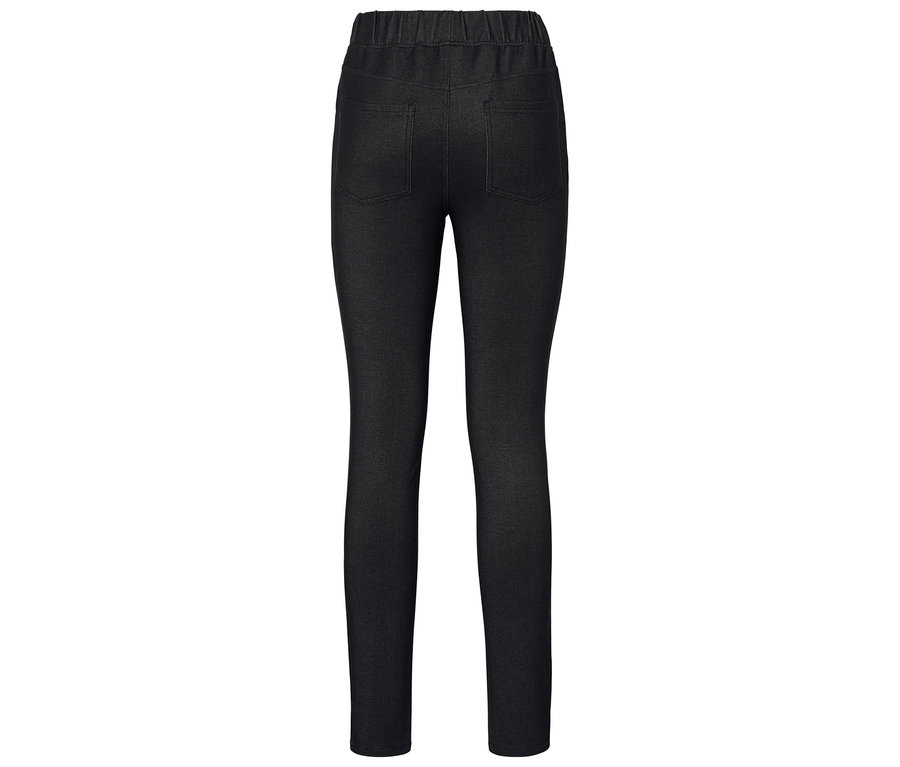 Schwarze Leggings mit elastischem Bund, Rückansicht.