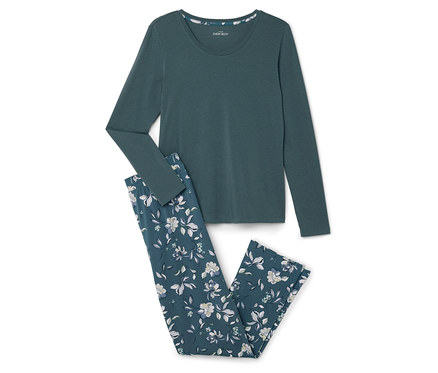 Pyjama-Set, petrol mit floralem Alloverprint