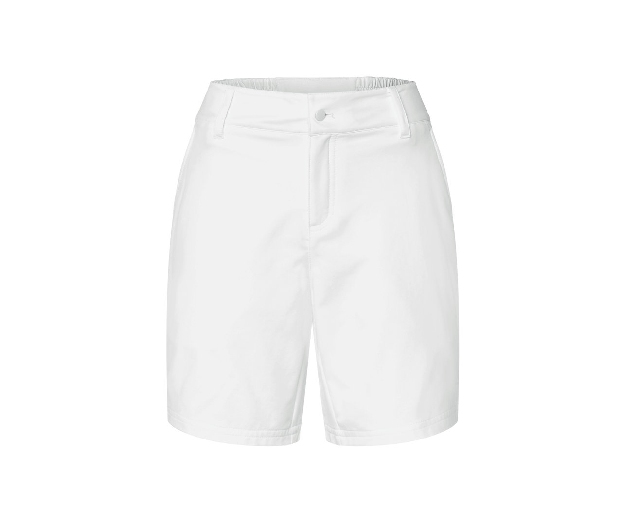 Weiße Softshell-Funktionsshorts.