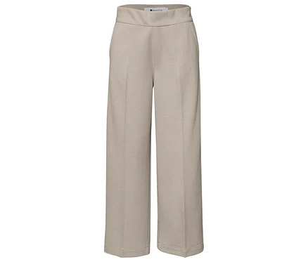 Beige Street One 7/8-Culotte mit weitem Bein und flachem Bund.