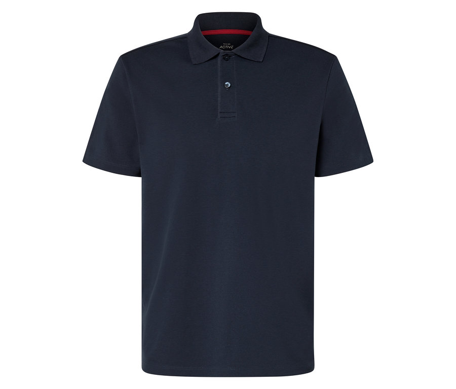 Marineblaues Funktions-Poloshirt mit kurzem Arm und zwei Knöpfen.
