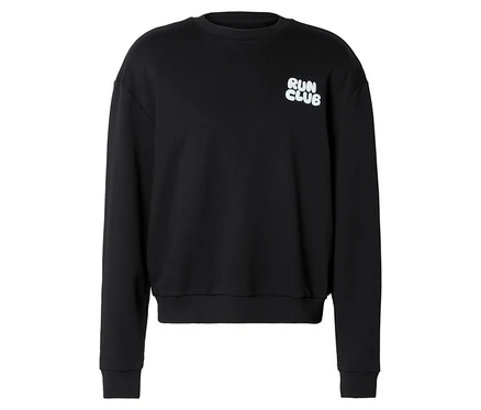 Schwarzes Sweatshirt mit weißem "RUN CLUB" Aufdruck auf der Brust.