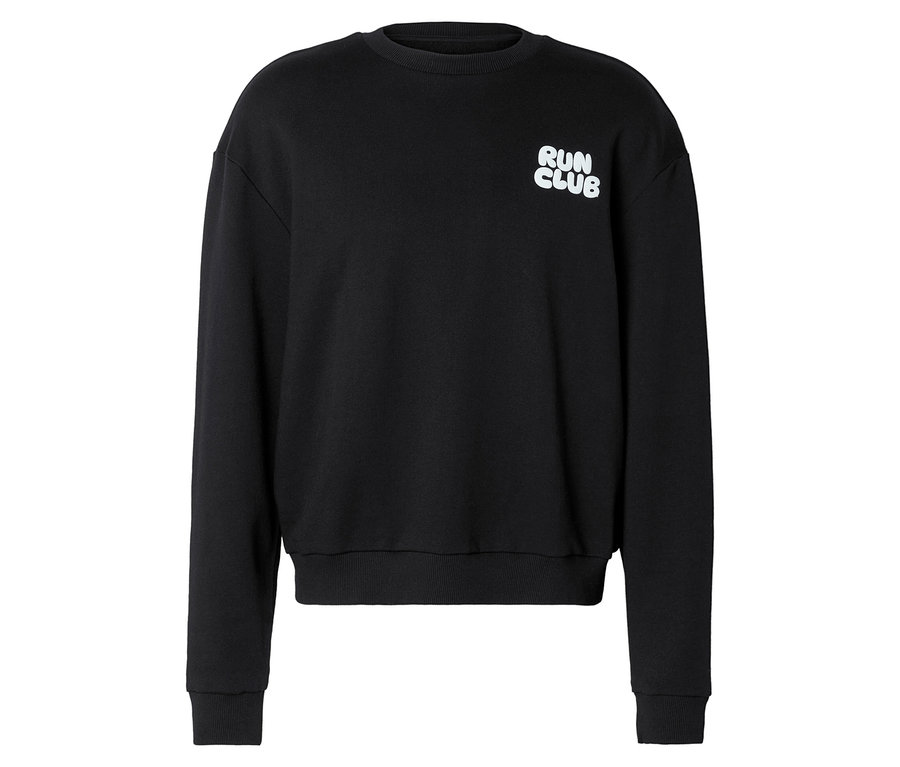 Schwarzes Sweatshirt mit weißem "RUN CLUB" Aufdruck auf der Brust.