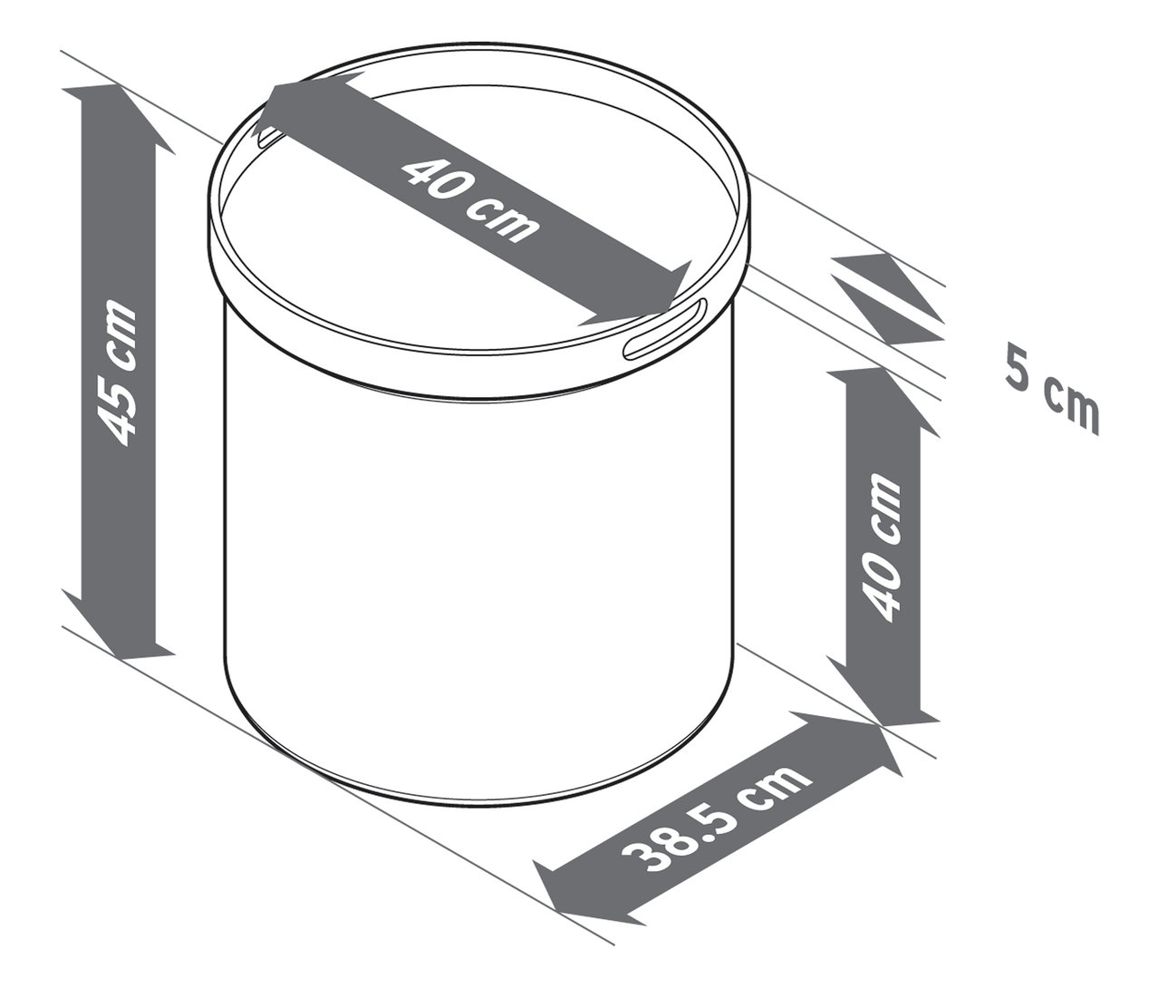 Abbildung eines Beistelltischs mit Tablett und Sitzfunktion mit Maßangaben.