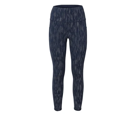 Dunkelblaue Leggings mit weißem Muster.