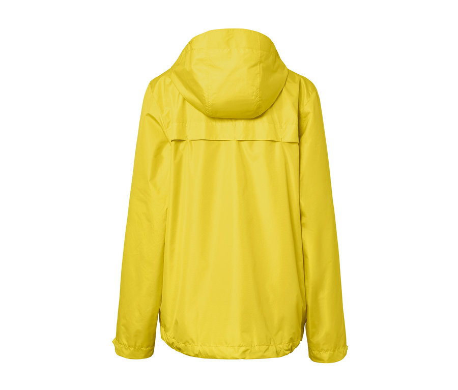Rückansicht einer gelben Unisex-Regenjacke.