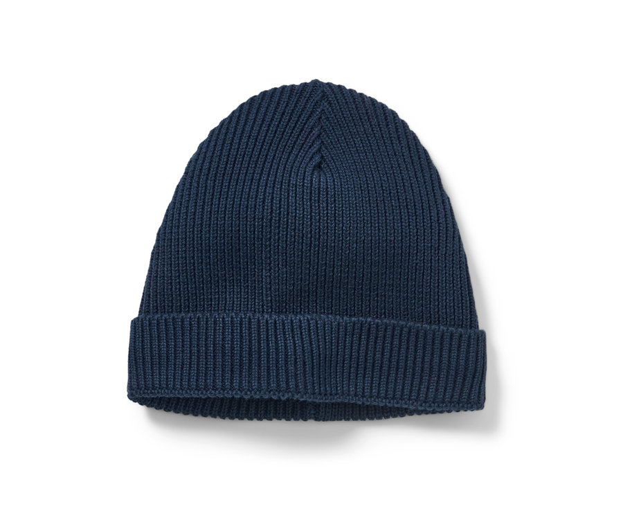 Blaue Kinder-Strickmütze.