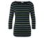 Damen Langarmshirt mit blau-grün gestreiften horizontalen Streifen.