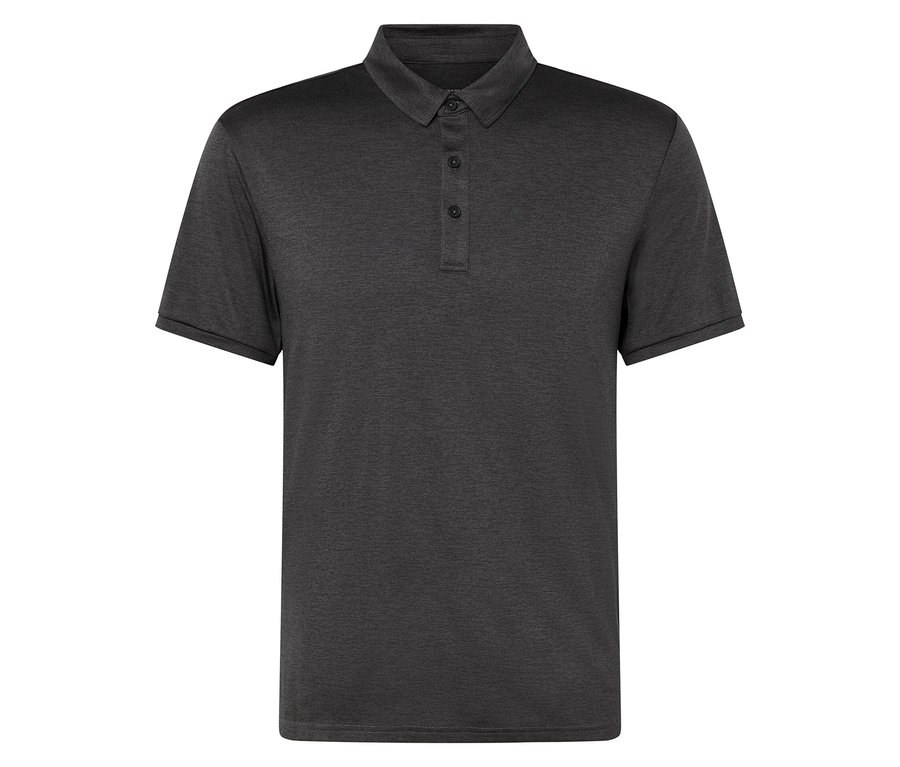 Nahaufnahme des anthrazitfarbenen Funktions-Poloshirts.